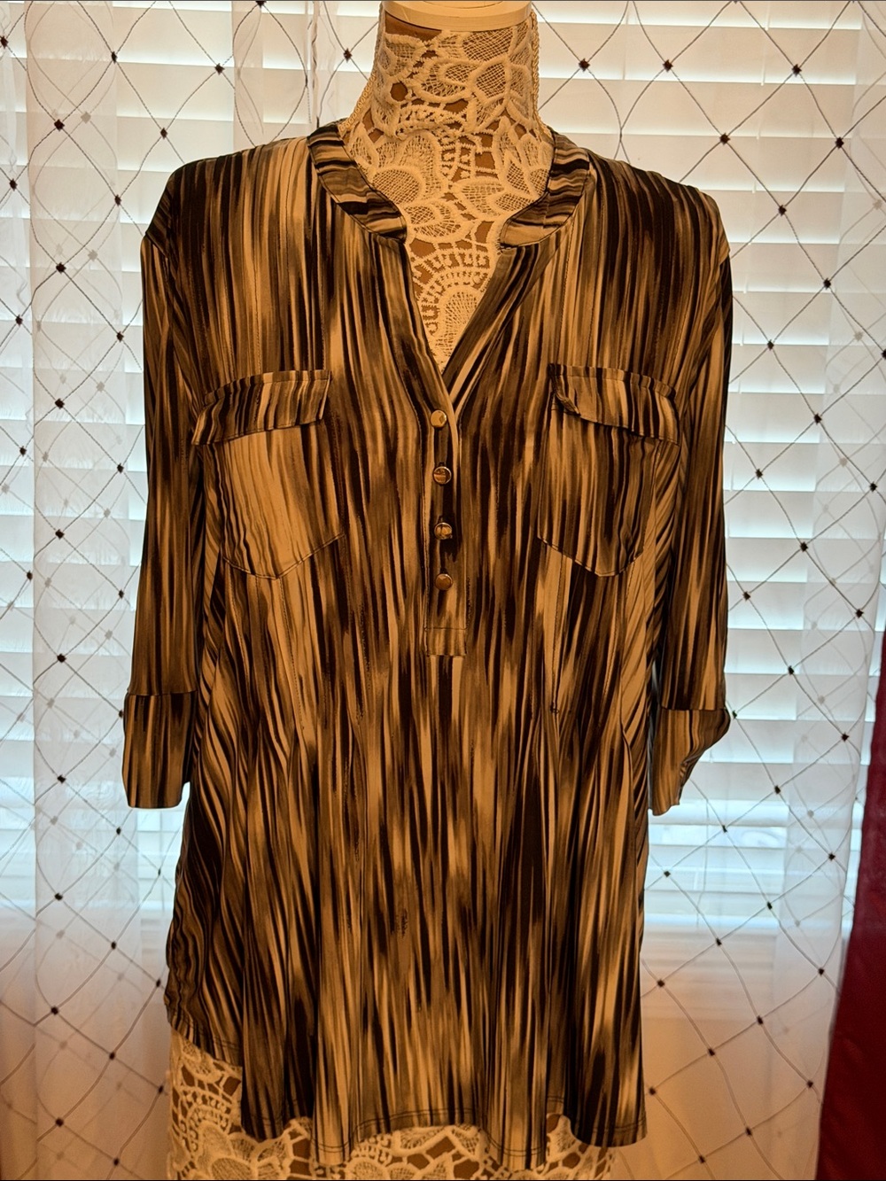 Cocomo Black and Cream Striped V-Neck Tunic (158)